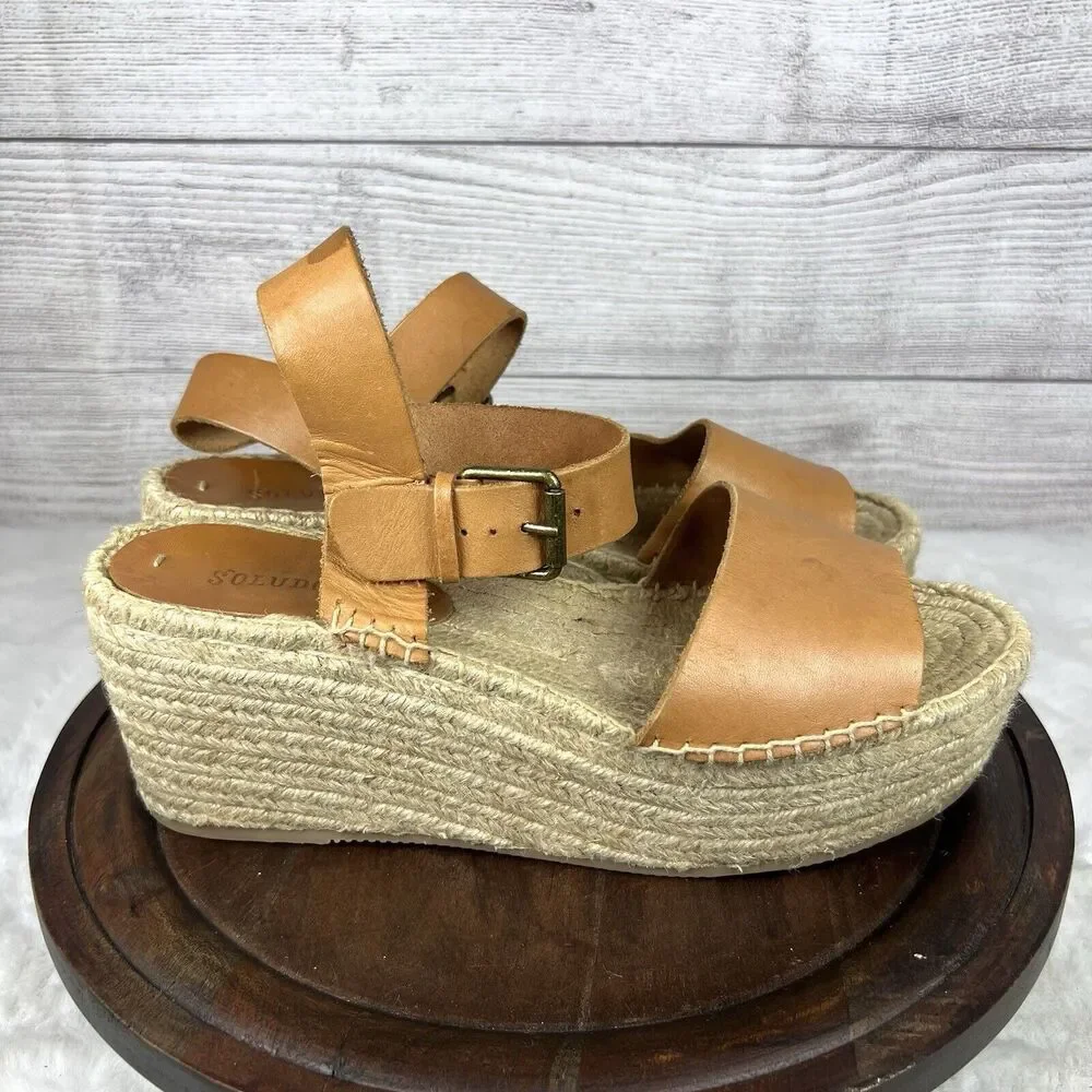SOLUDOS Minorca High Platform Leather Espadrille Wedge Sandals Shoes Size 10